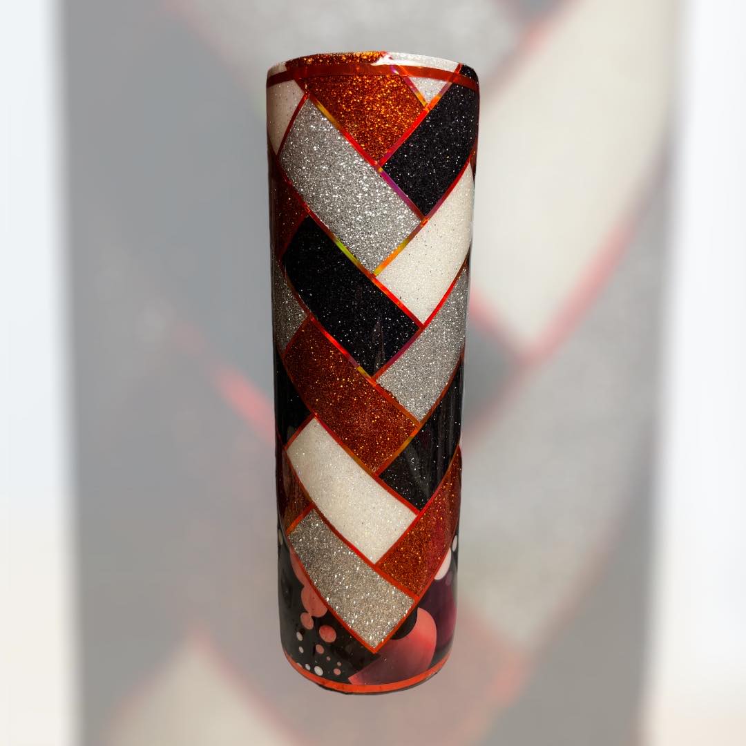 #103 - 30oz Skinny Tumbler - V-Split Vinyl & Glittered Herringbone