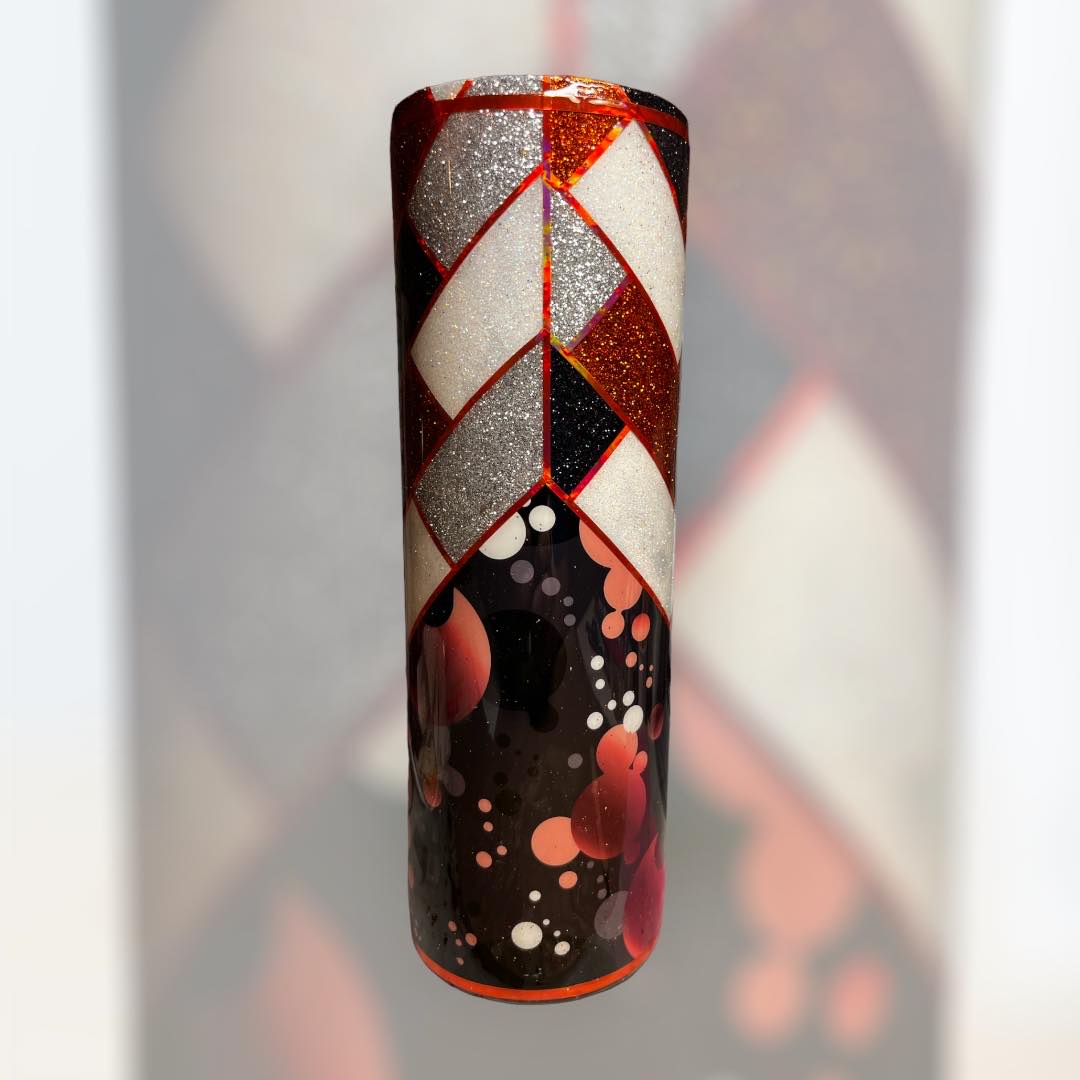 #103 - 30oz Skinny Tumbler - V-Split Vinyl & Glittered Herringbone
