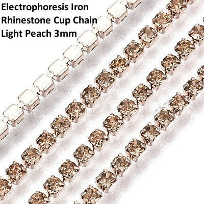 #2223 / Rhinestone Cup Chain / Sold by the Foot / Your Choice of Type (304 Sterling Silver, Silvertone Plated or Light Peach)