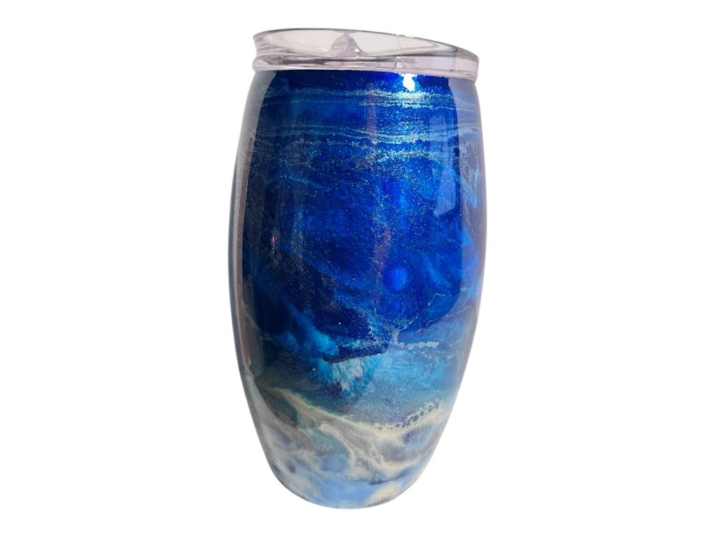 #244 - 15oz Tropical Barrel Tumbler - Ocean Theme -  Decal: boats SUNRAYS waves