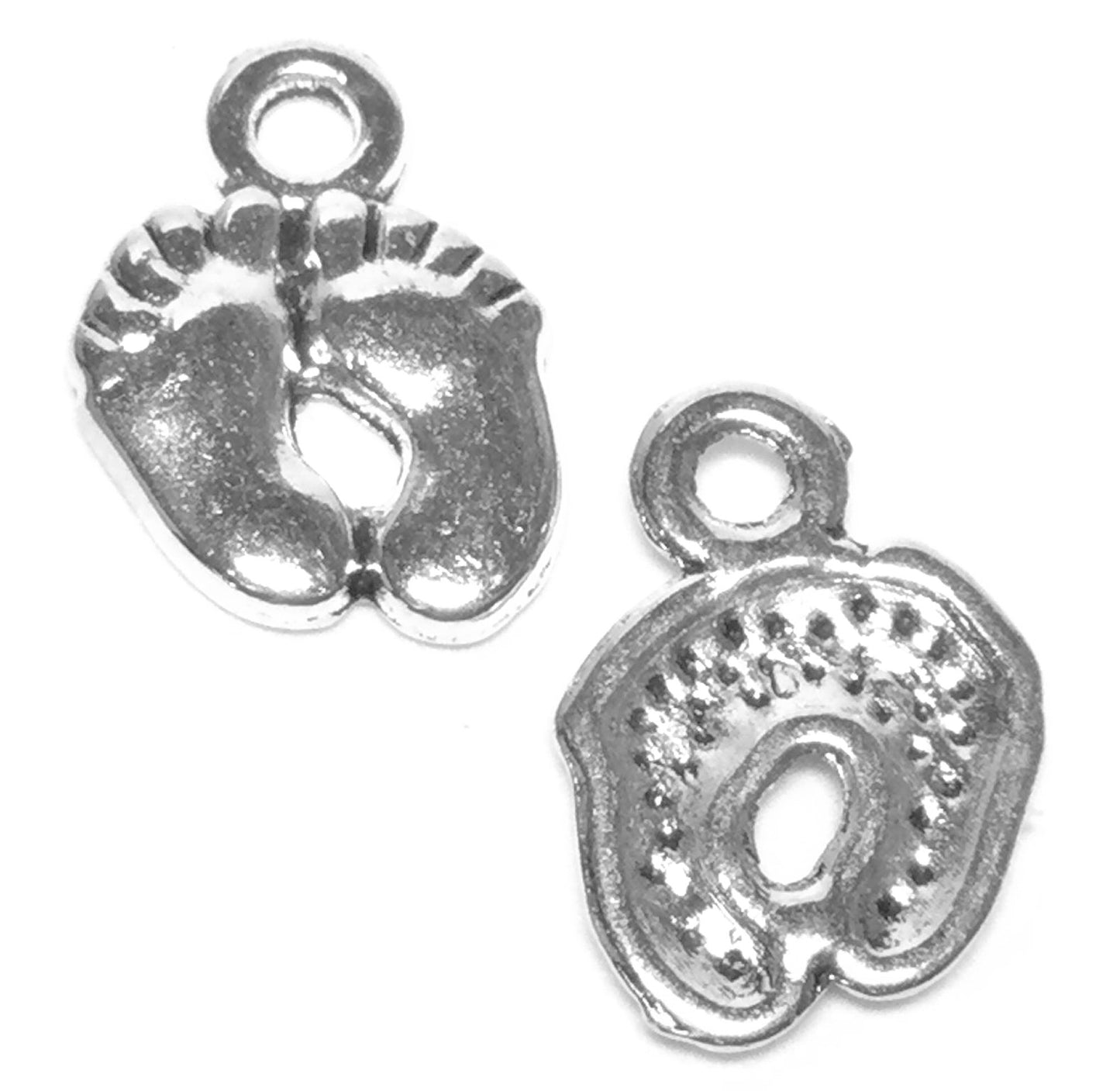 #2708 / Antique Silver Baby Feet / Cadmium/Nickel/Lead Free / 15x10mm / 1.5mm Attached Loop / Lot of 5