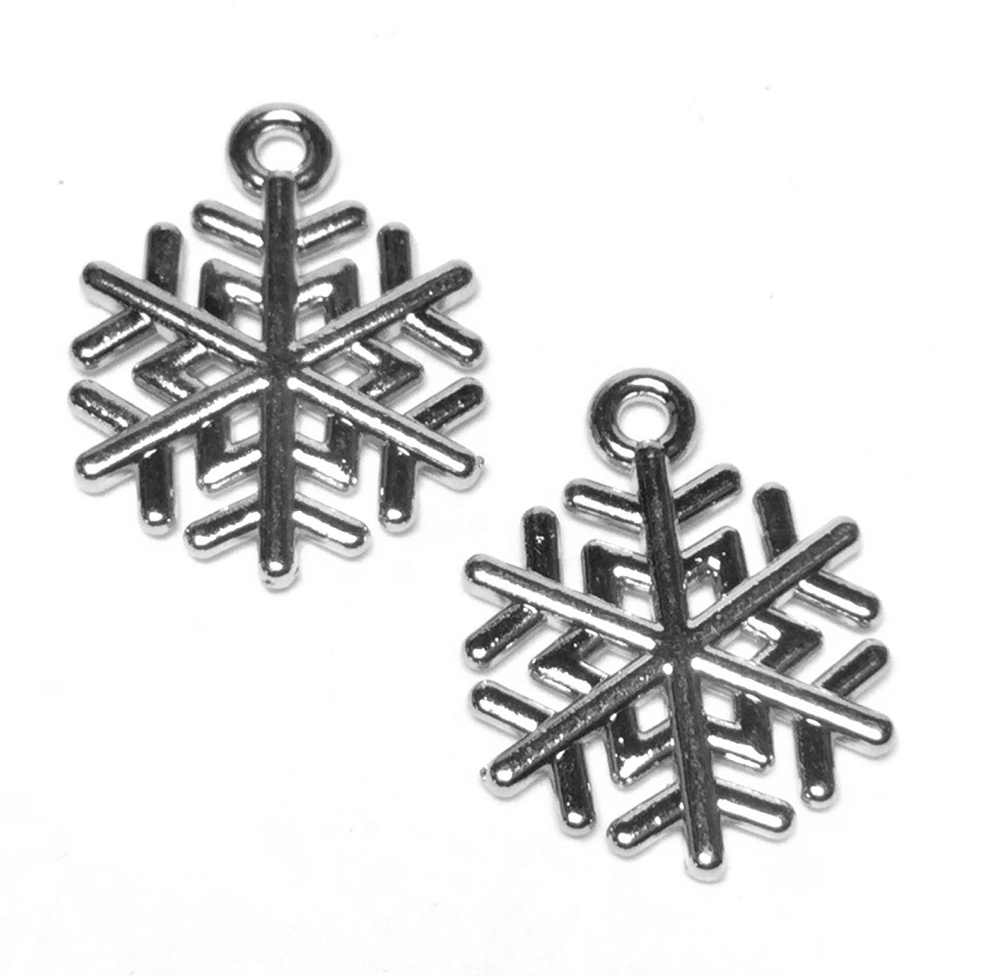 #2710 / Platinum Colored Alloy Snowflake Charm, Pendant or Earring / 19.8x15.2x1.7mm / 1.6mm Attached Loop / Sold Individually