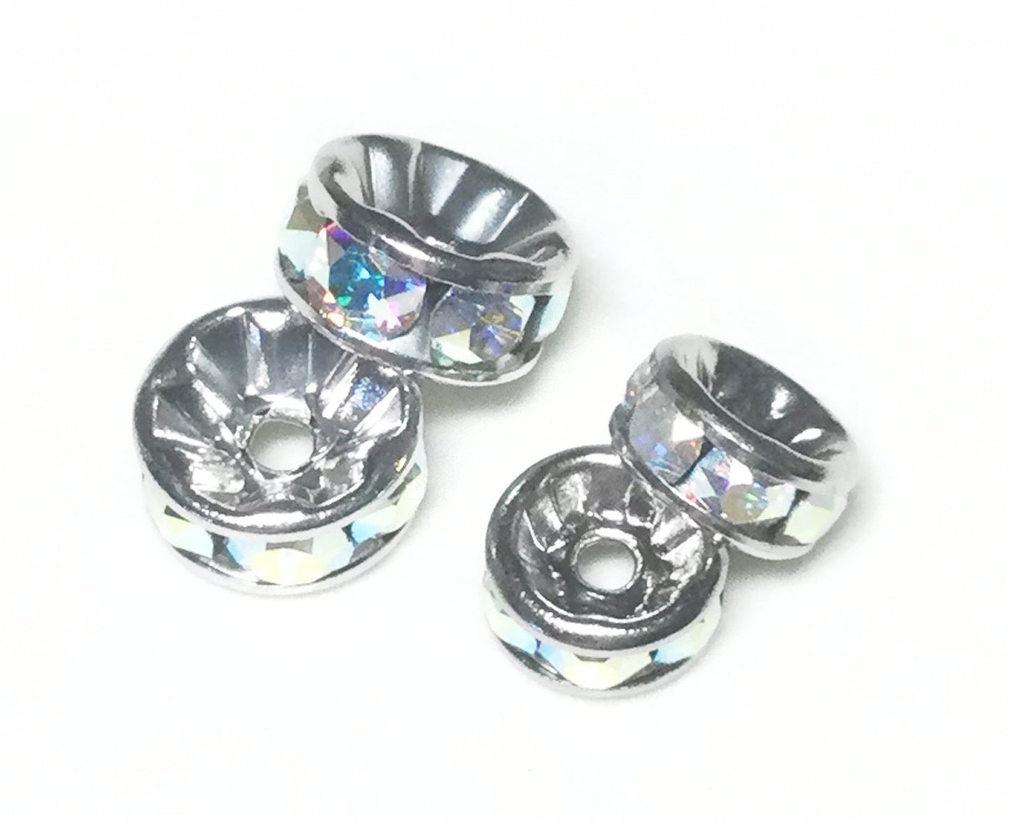 #2734 / Authentic Rare Vintage Swarovski Rhodium Color Plated Rondelle Beads-Spacers / Your Choice of (Six 4mm) or (Five 6mm)