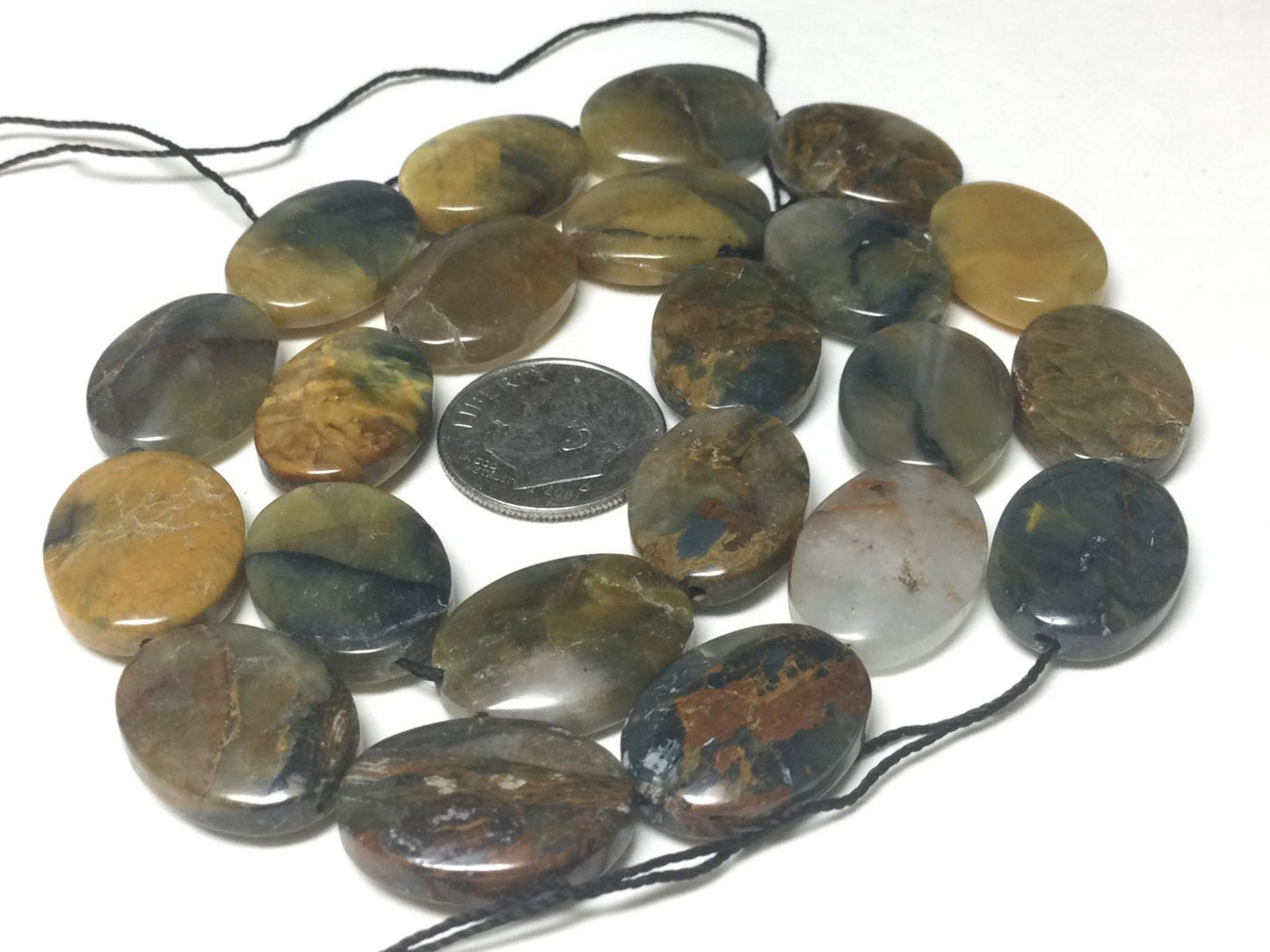 #2747 / Golden Pietersite 13x18mm Puffed Oval Beads / Strand of 7 Beads