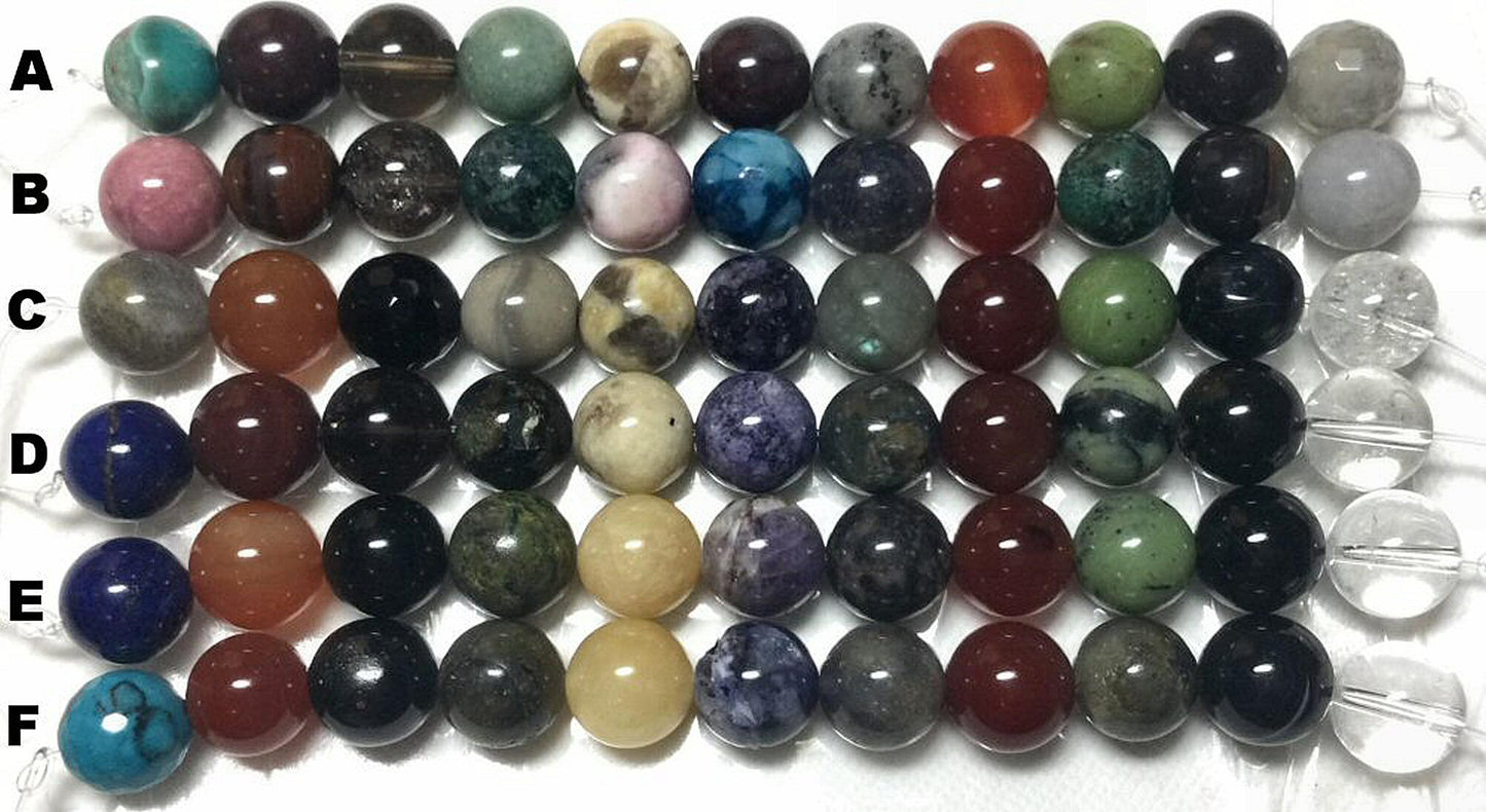 #2782 / Authentic Natural 12mm Mixed Gemstone Round Beads / 1mm Hole / Strand of 11 Beads / Your Choice of Strand