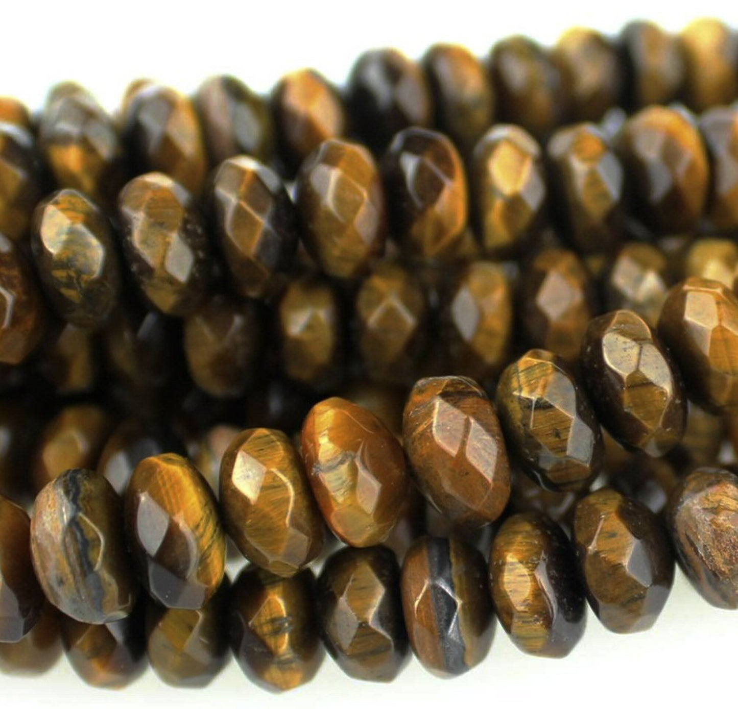 #2784 / Genuine Tiger Eye 8mm Faceted Rondelle Beads / .8mm Hole / Strand of 19 Beads