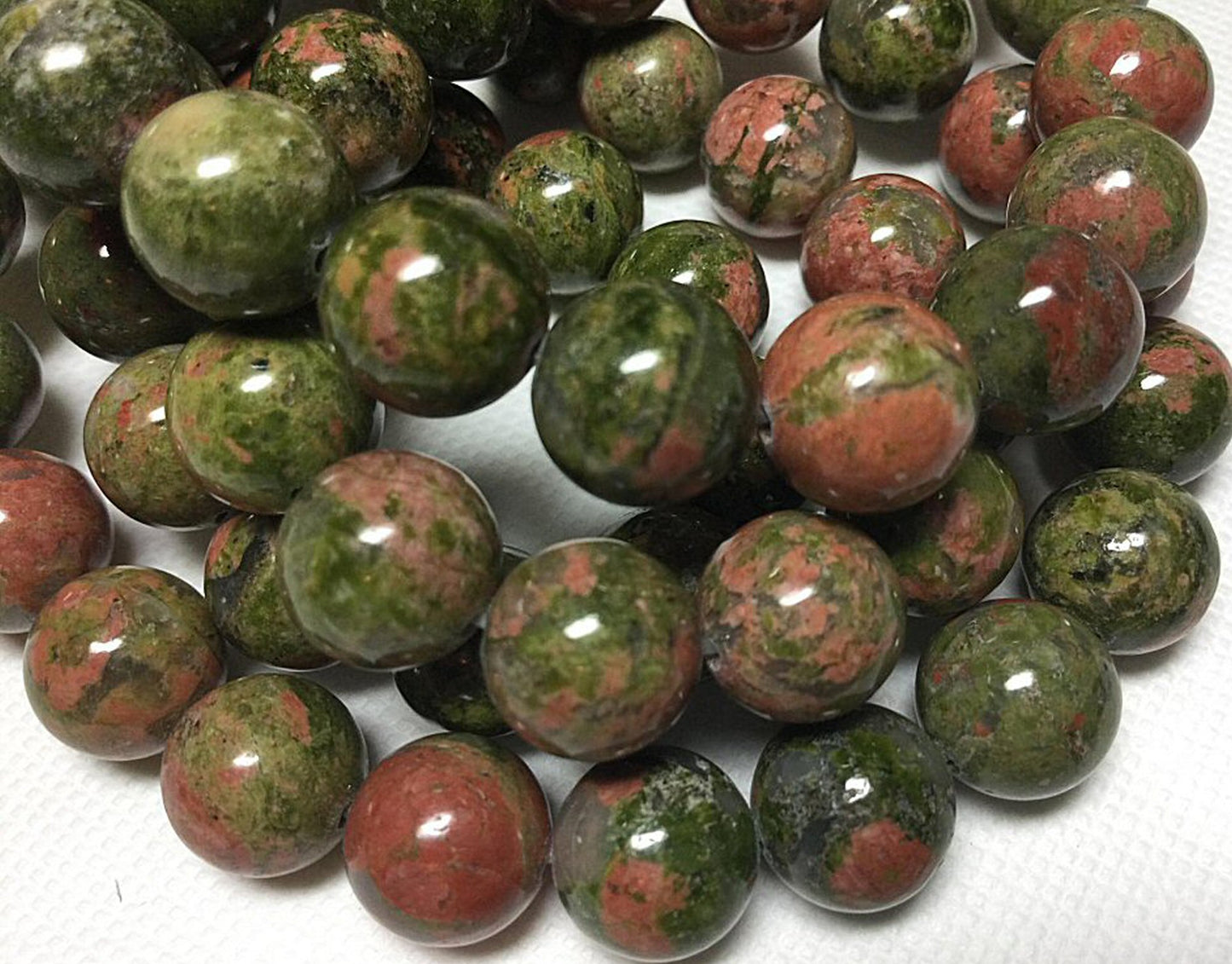 #2787 / Natural Polished Unakite 10mm Round Beads / 1.5mm Hole / Strand of 13 Beads
