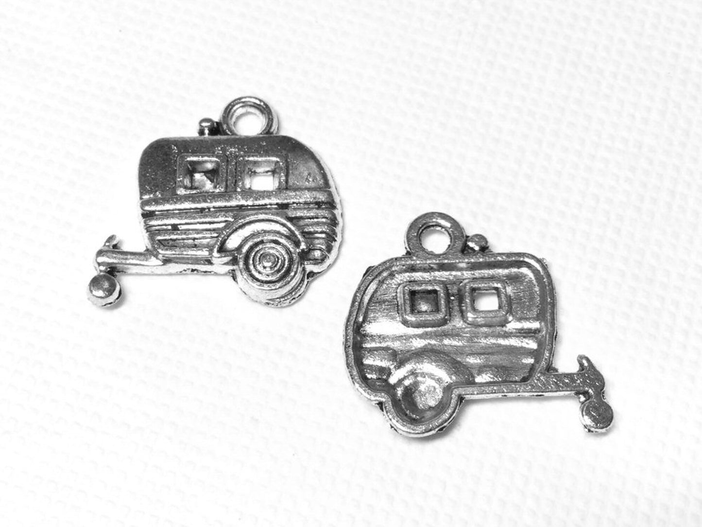 #2799 / Antique Silver Camper-RV Charm, Pendant or Earring / 18x19x2.5mm / 2mm Attached Loop / Lot of 2
