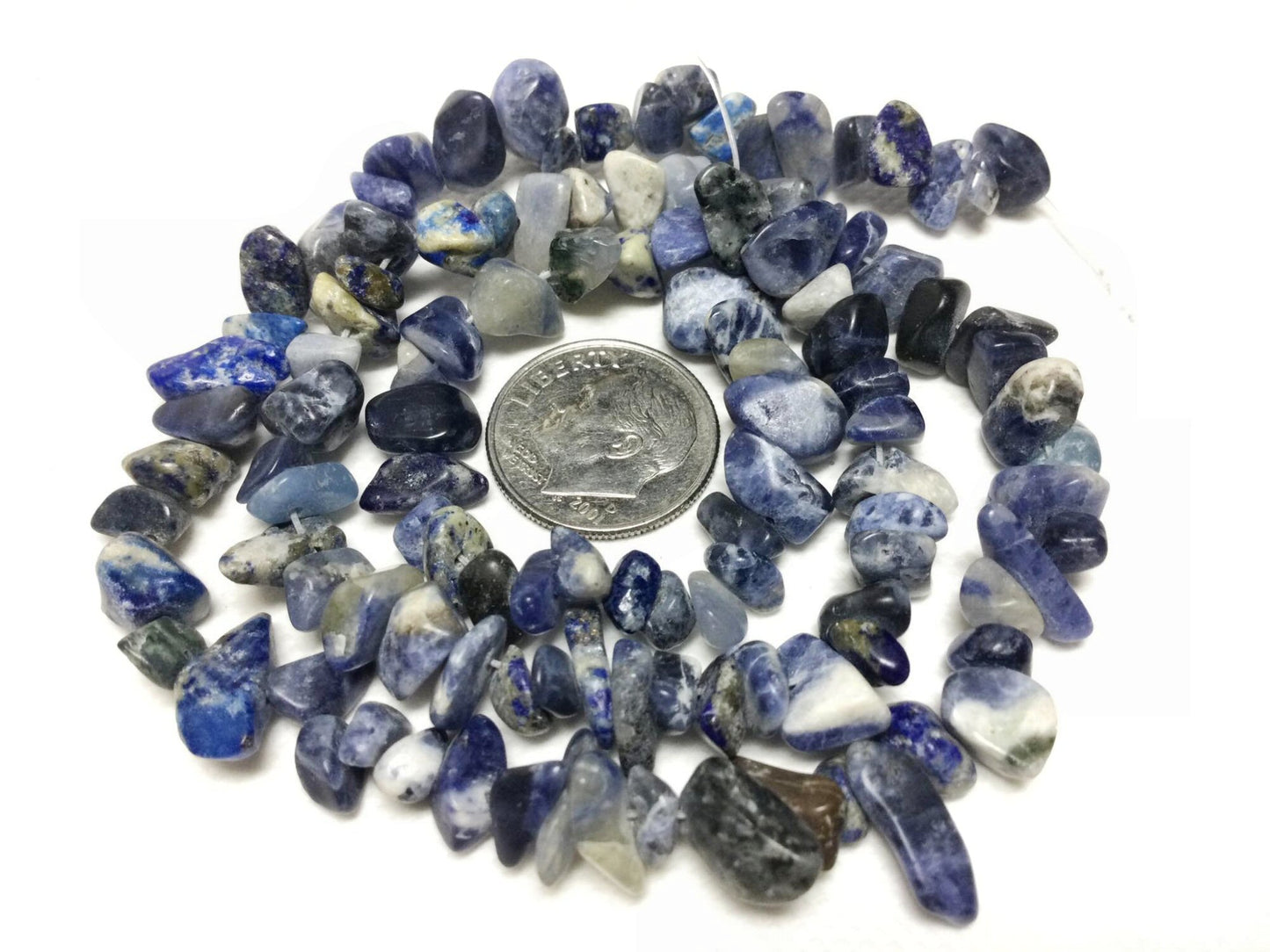 #2854 / Natural Sodalite Small-Medium Chip Beads / 5-8mm / 1mm Hole / 17” Strand