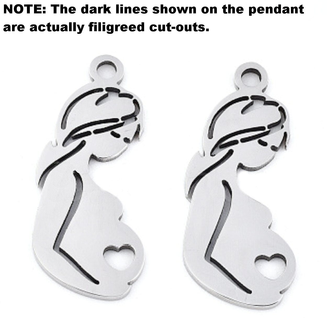 #2878 / Stainless Steel "Woman with Child" Laser Cut Pendant-Charm-Earring / 23x10x0.9mm / 1.6mm Loop / Sold Individually