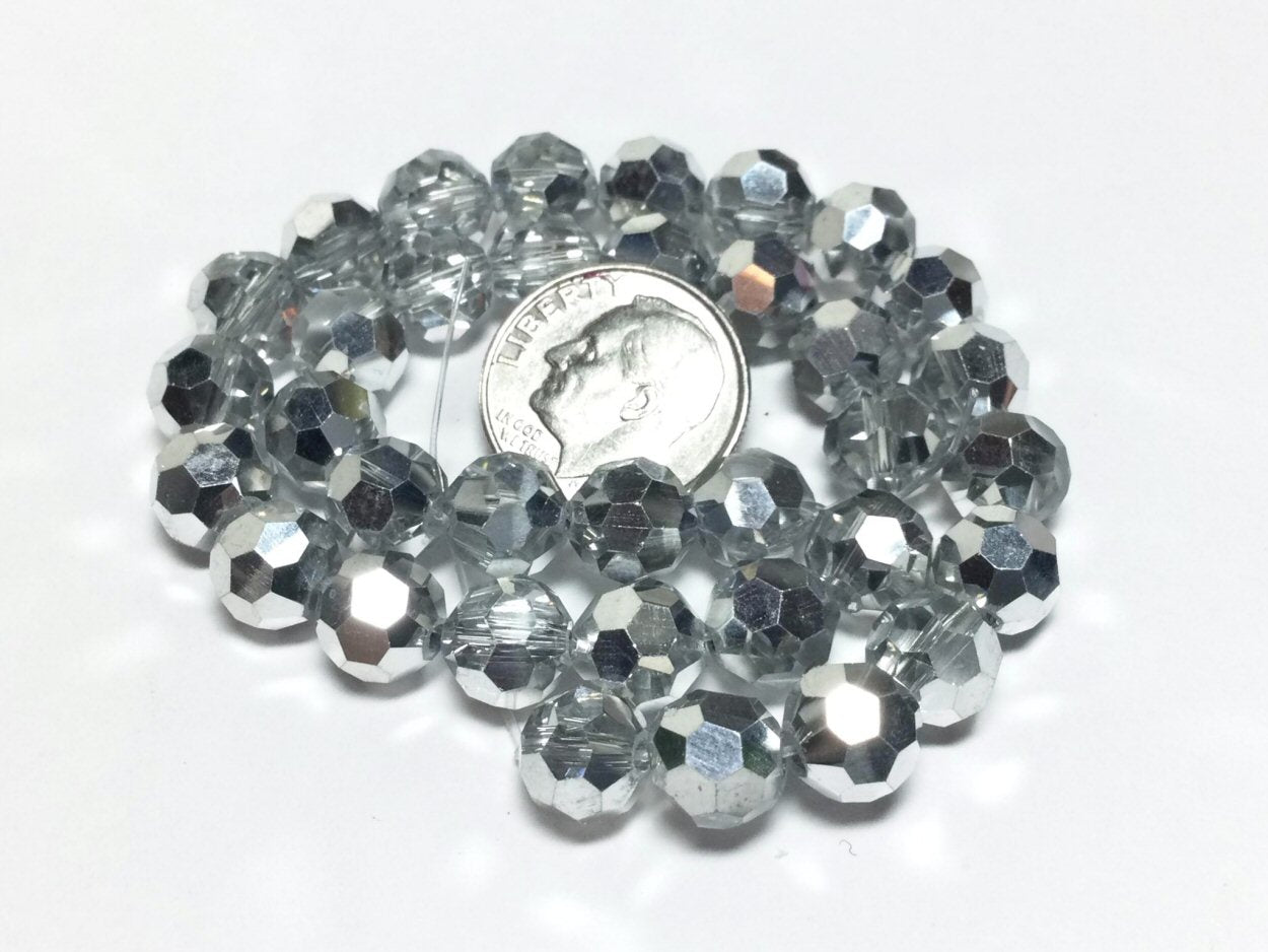 #2880 / Electroplated Half Silver & Mirror Plated Faceted Glass Beads / 8mm / 1mm Hole / 10 3/4” Strand