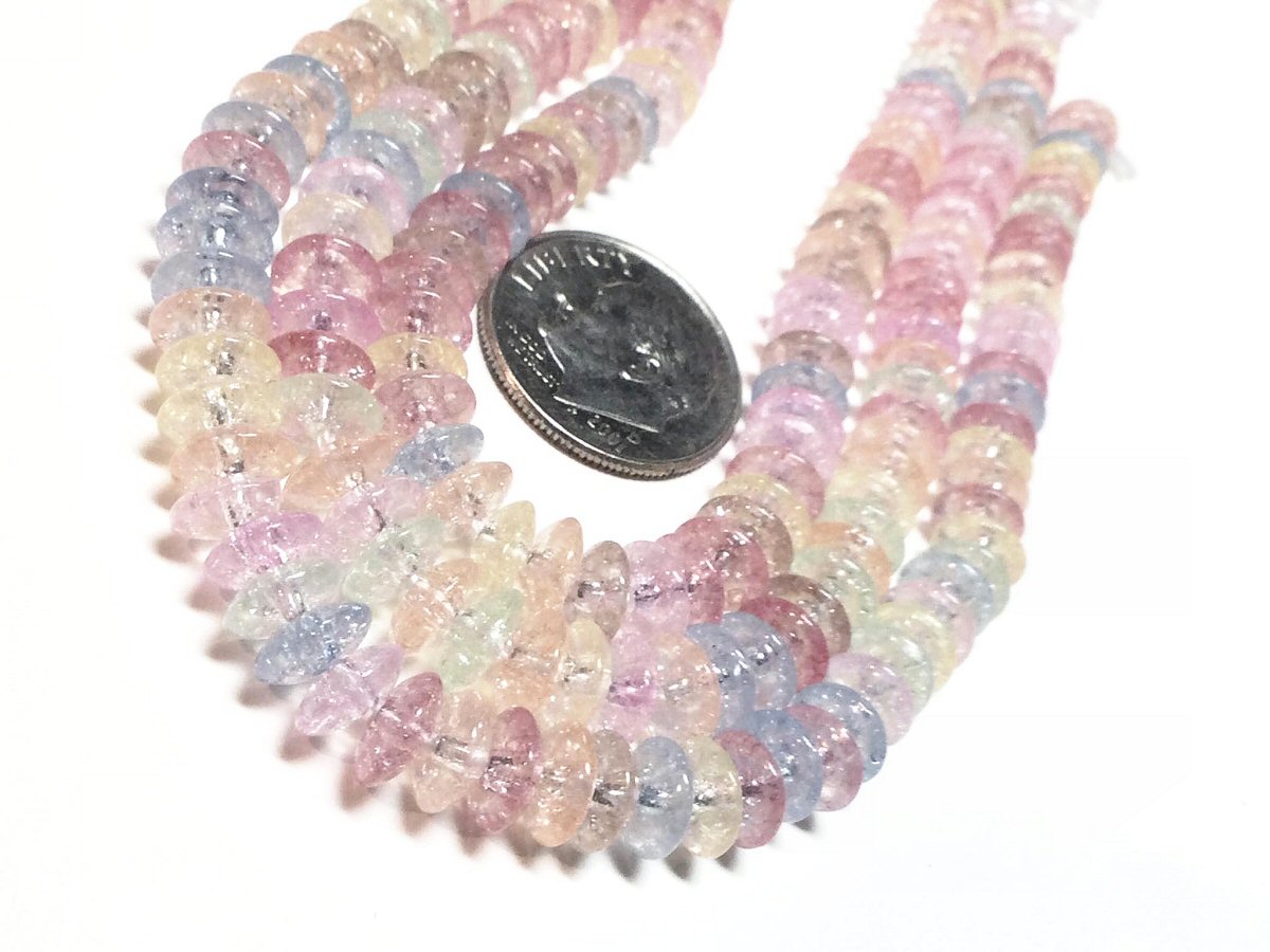 #2891 / Crackle Glass Multicolor Pastel Colored Rondelle Beads / 6x3mm / 1.2mm Hole / 7 3/4” Strand
