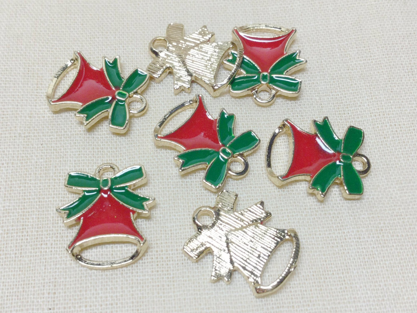 #2914 / Gold Plated Enamel Christmas Bell Charm, Pendant, Earring / Cadmium, Lead Free / 16x14x2.5mm / Attached 1.5mm Loop / Sold Individually