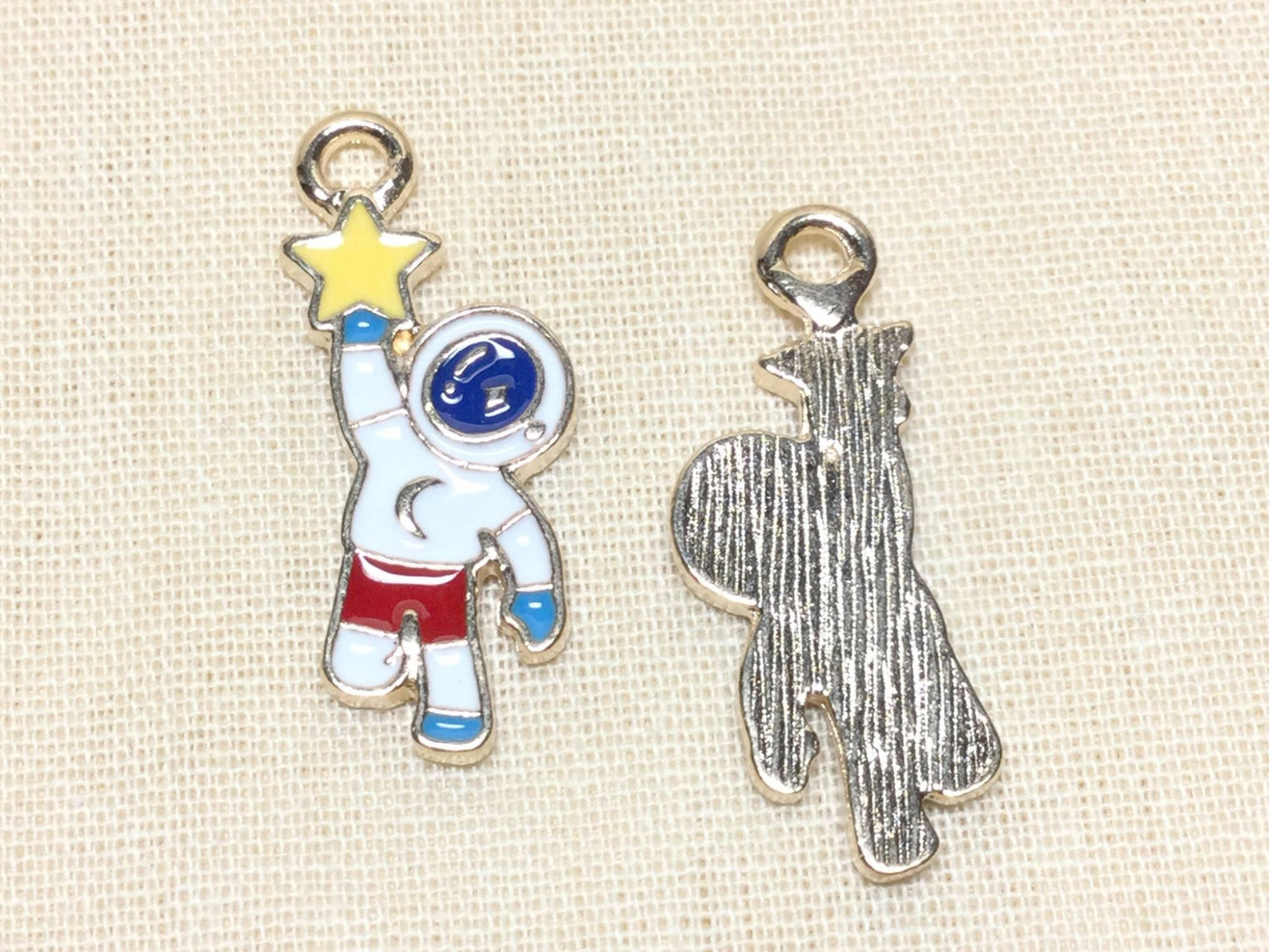 #2918 / Light Golden Alloy and Enamel Astronaut Charm, Pendant, Earring / 25x11x2mm / 2mm Attached Loop / Sold Individually