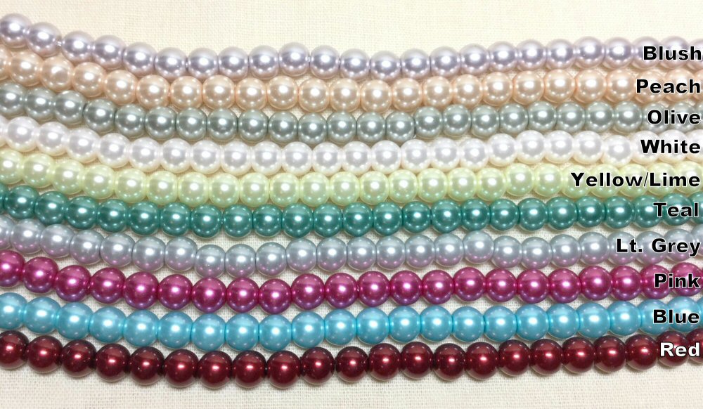 #2919 / Colored Glass 6mm Pearl Beads / Your Choice of Color / 1.3mm Hole / 16" Strand
