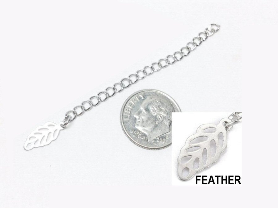#2920 / Stainless Steel Curb Chain Extender with Feather / 64mm Total Length (Feather 12x5mm) / Sold Individually