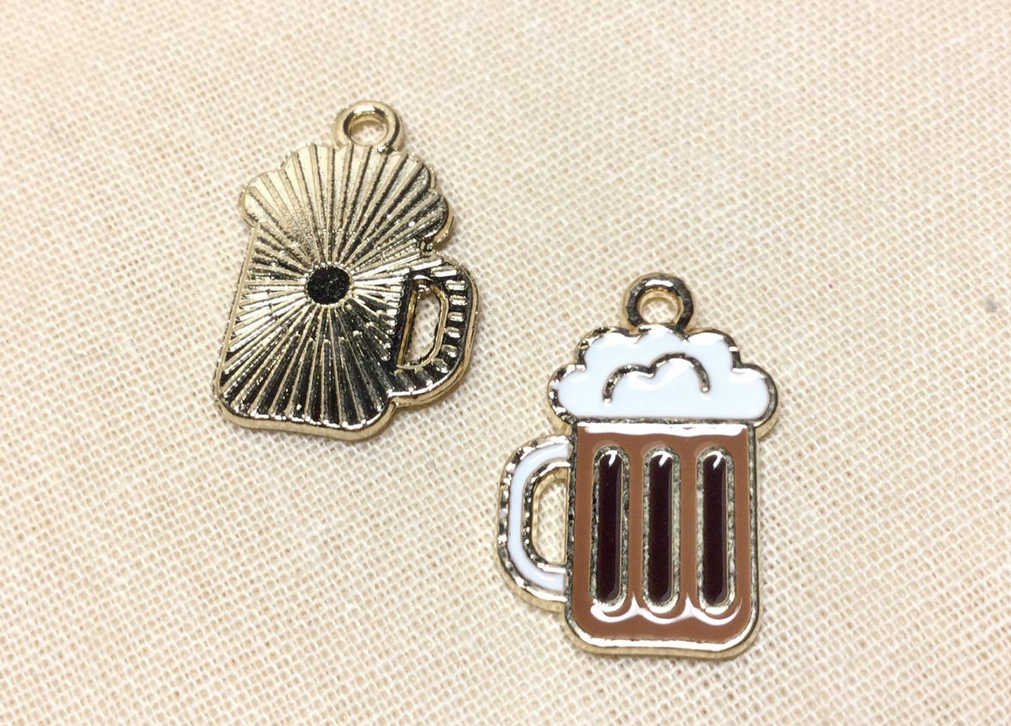 #2923 / Light Goldtone Alloy Enamel Beer Mug Charm/Pendant, Cadmium/Lead/Nickel Free, 19x13x1.2mm, Loop: 1.6mm / Sold Individually