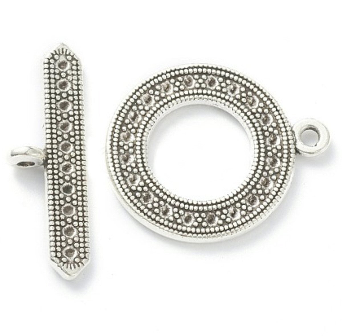 #2929 / Antique Silver Toggle Clasp Sets / Cadmium, Lead Free / Ring: 24.5x29x2.5mm, Loop: 2.5mm, Bar: 10.5x32x5mm / Loop: 2mm / Sold as Set
