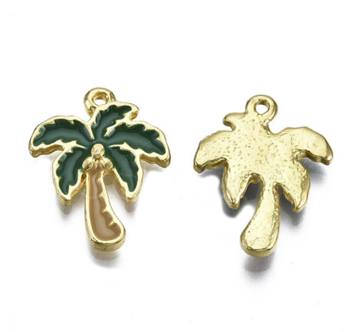 #2932 / Golden Enamel Coconut Tree Charm, Pendant, Earring / Cadmium, Lead Free / 19x15x2.5mm / Loop: 1.2mm / Sold Individually