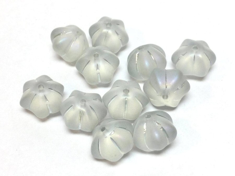 #2936 / Translucent Frosted Flower Light Steel Blue with Silvery Inset / 10.5x9.5x8mm / Hole: 1mm / Lot of 10