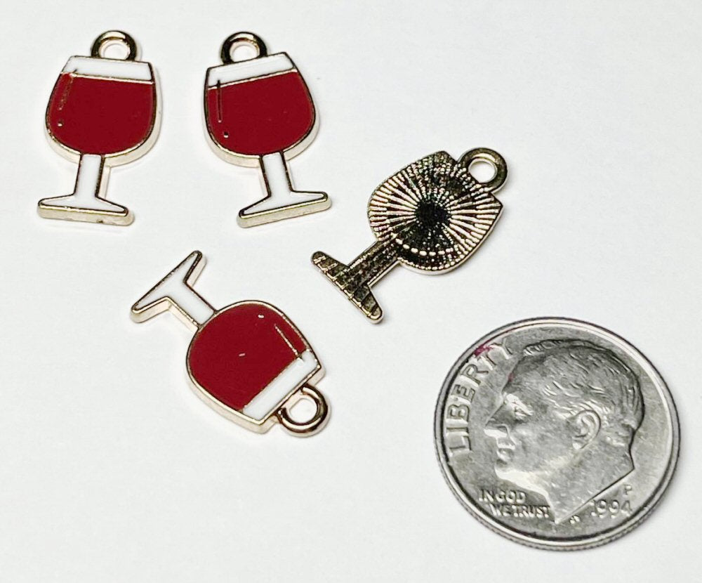 #2985 / Golden & Enamel Red Wine Goblet Charm/Pendant, Cadmium/Lead/Nickel Free, 17x9x1.2mm, Loop: 1.6mm / Sold Individually