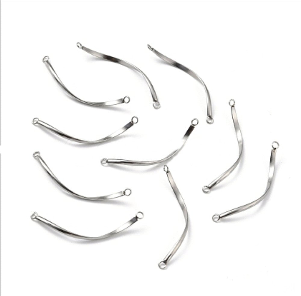 #2988 / 304 Stainless Steel Twisted Link Connectors / 42x2x1mm / 1.5mm Attached Loops (2) / Sold Individually