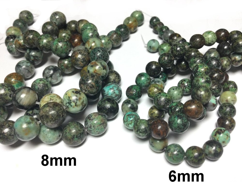 #2996 / Natural African Turquoise Round Beads / Hole: 1mm / Your Choice of 6mm (Strand of 29) or 8mm (Strand of 22)