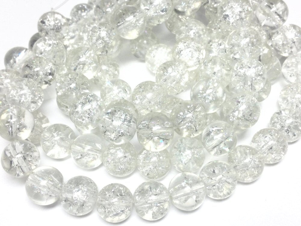 #2999 / Clear Glass Round Crackle Beads / Your Choice of 6mm (15 3/4" Strand) or 8mm (14" Strand) / 1.4mm Hole