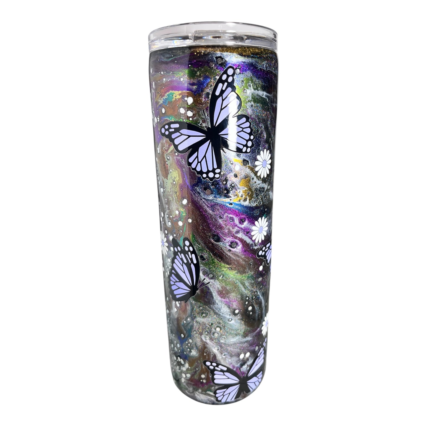 #322 - 30oz Skinny Tumbler / Decals: Butterflies & Flowers
