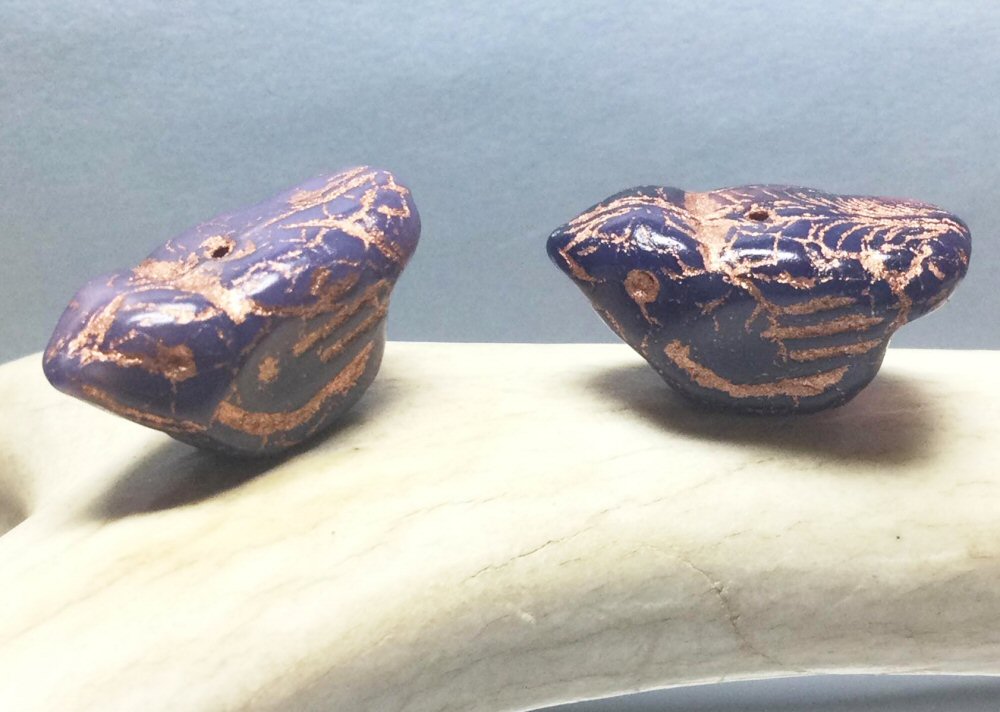 #3010 / Czech Indigo with Copper Wash Glass Bird / Charm, Pendant or Earring / 11x22mm / 1mm Hole / Sold Individually