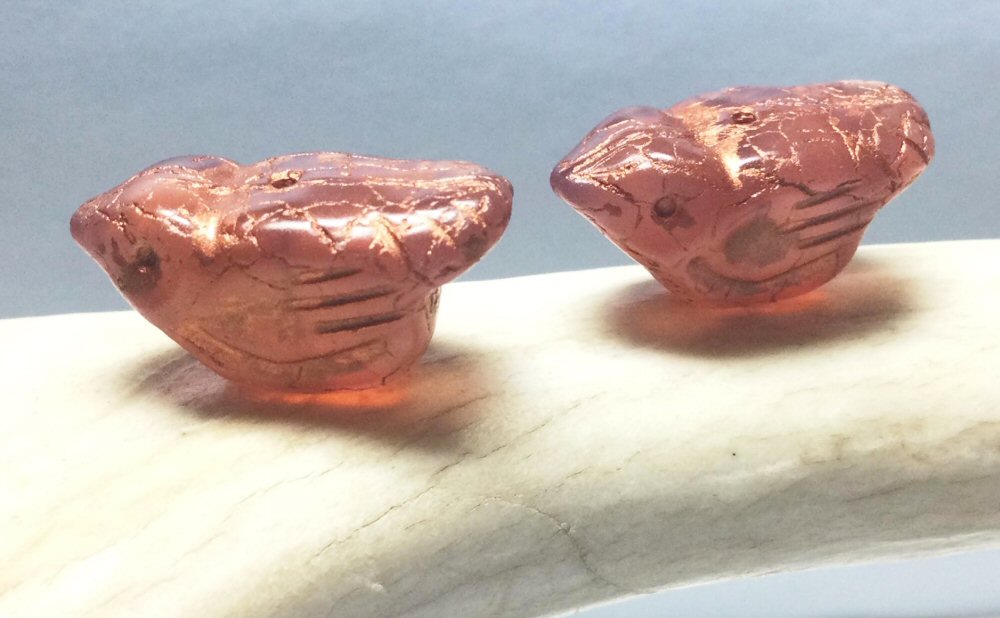 #3011 / Czech Rosewood with Copper Finish Glass Bird / Charm, Pendant or Earring / 11x22mm / 1mm Hole / Sold Individually