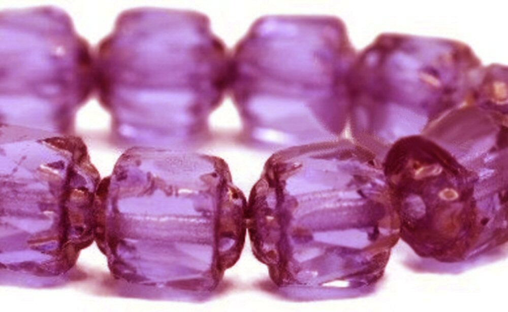 #3027 / Czech 6mm Diamond Cut Multi-Faceted Cathedral Beads, Translucent Pale Purple with Bronze Finish / 1mm Hole / Strand of 10