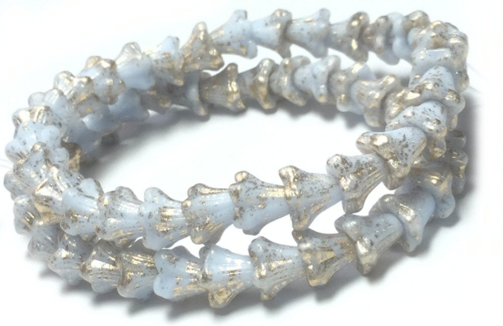 #3037 / Czech 5x6mm Periwinkle Bell Flower Beads with a Gold Wash / 0.8mm Hole / Strand of 30