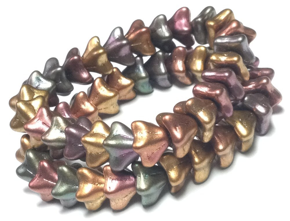#3038 / Czech 5x8mm Multicolor Metallic Mix Bell Flower Beads / 1mm Hole / Strand of 25