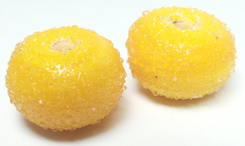 #3067 / Designer "B Marie Beads" Handmade Yellow Sugar Lampwork Beads 15x11mm / Hole / Lot of 2