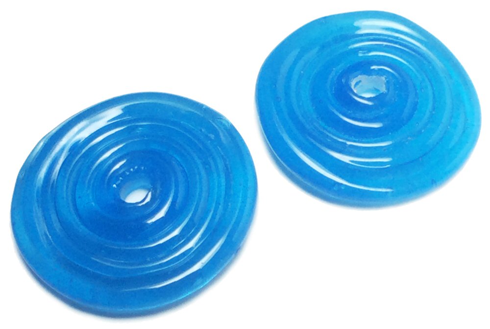 #3068 / Designer "B Marie Beads" Handmade Swirled Dark Blue Translucent Round Lampwork Beads / 20x3mm / 2mm Hole / Lot of 2