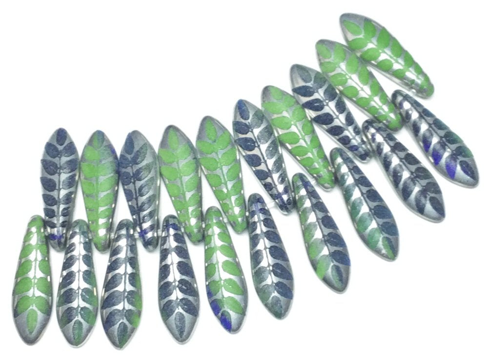 #3074 / Czech 5x16mm Laser Etched Long Tongue Dagger Beads / 2mm Single Hole / Strand of 20