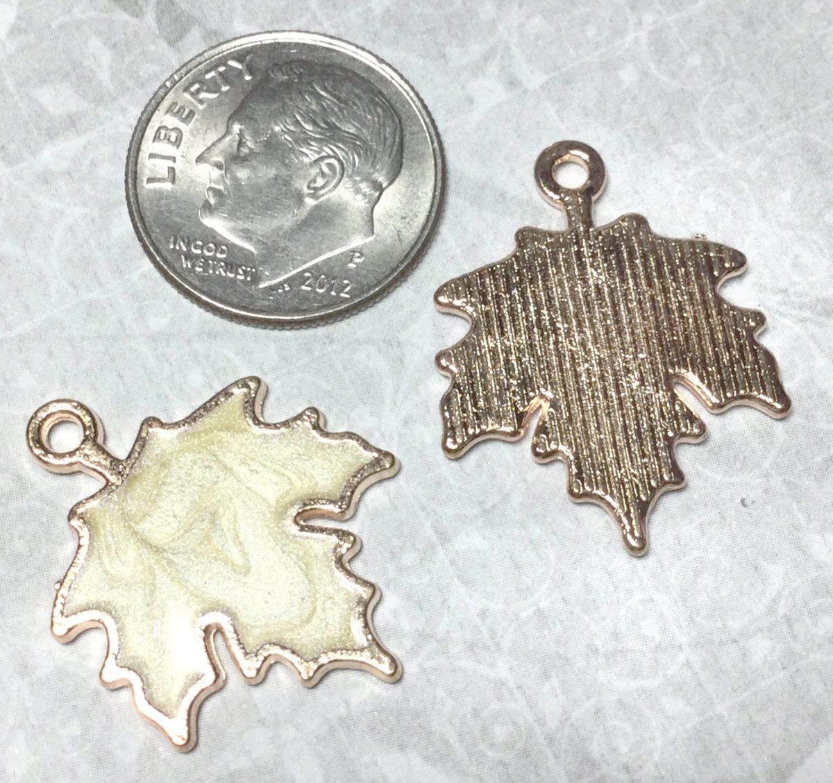 #3099 / Golden Outlined White Marble Enamel Maple Leaf Charm, Pendant or Earring / 24x19x2mm / 1.6mm Attached Loop / Sold Individually