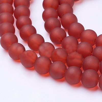 #3125 / Baking Painted Frosted Translucent 8mm Red Glass Round Beads / 1.4mm Hole / 13" Strand