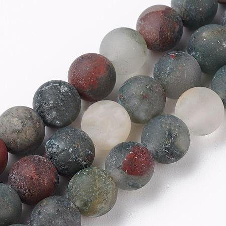 #3126 / Natural 8mm Frosted Heliotrope Stone-African Bloodstone Round Beads / 1mm Hole / Strand of 24
