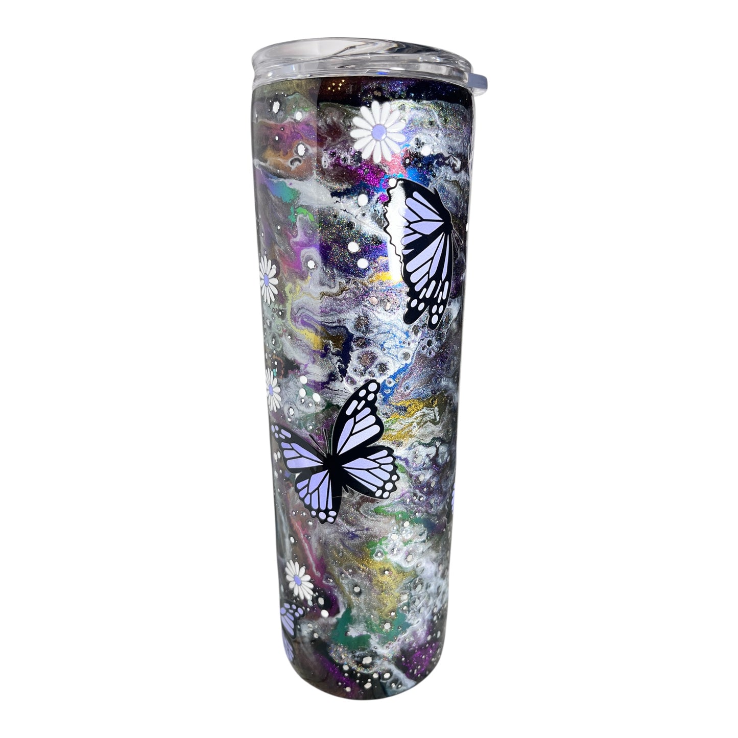#322 - 30oz Skinny Tumbler / Decals: Butterflies & Flowers