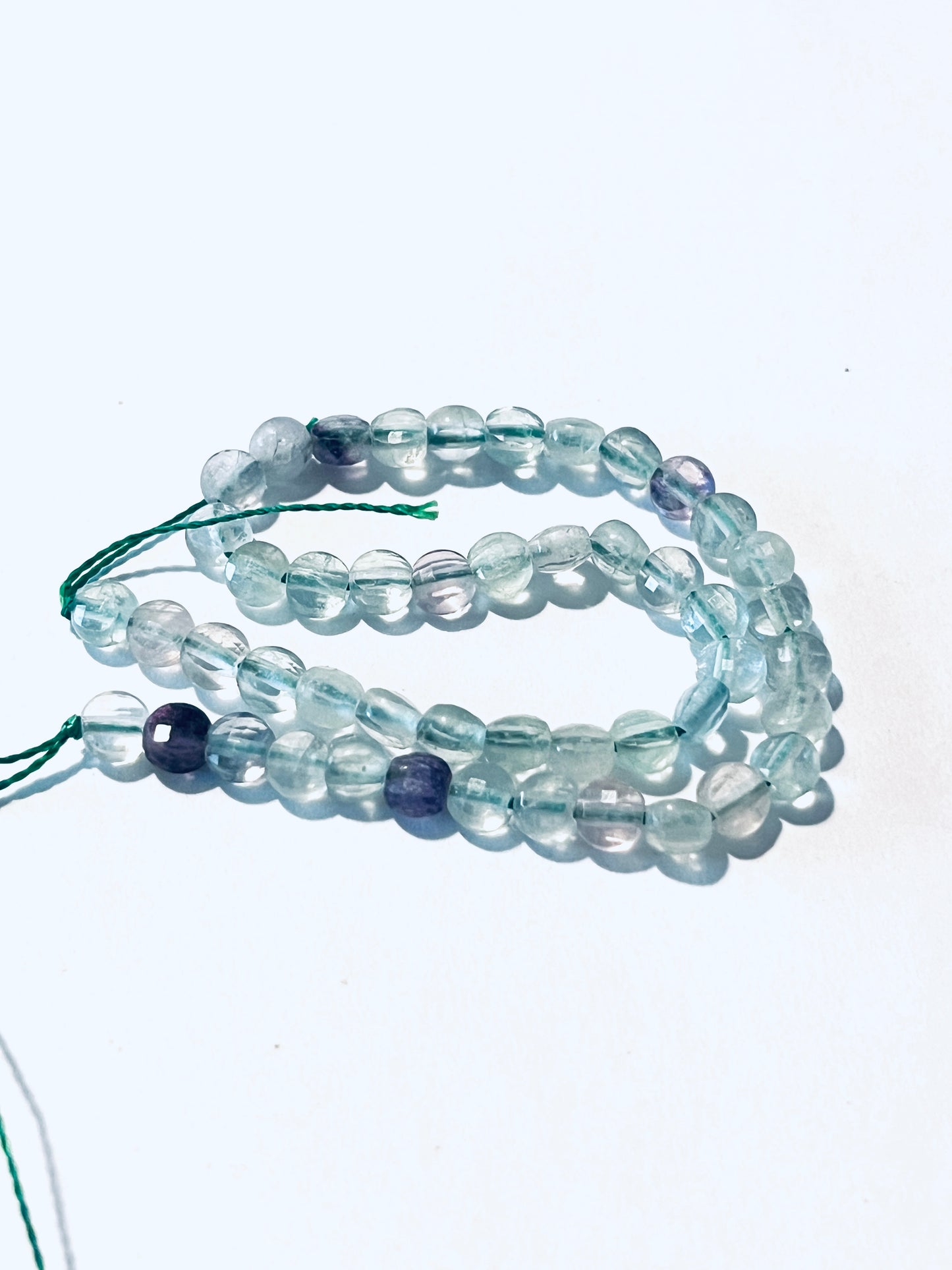 #2127 Genuine Fluorite Faceted Puffed Flat Round Beads / 4-4.5x2.5x3mm / 0.7mm Hole