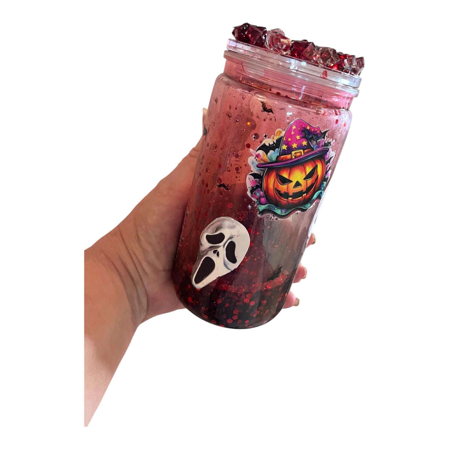 #SGBLOOD - BLOOD DRIP SNOWGLOBE TUMBLER - Glitter (no xtra charge), Custom Lid and Wrap are Optional