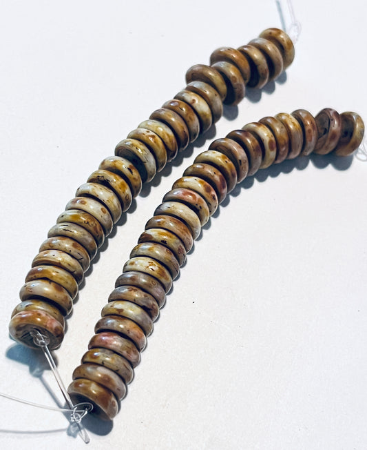 #1782 Czech 8mm Piggy Beads / White with Heavy Picasso Finish /Strand of 25