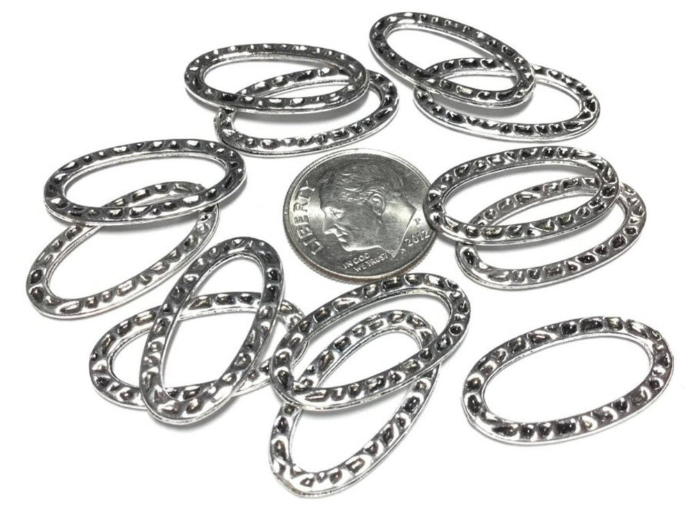 #1823 Antique Oval Textured Silvertone Linking Rings.l / Lot of 10