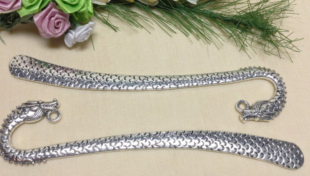 #2448DRAGON Antique Silvertone Dragon Bookmarks / 122x26x3mm / 3mm Loop / Lead-Cadmium-Nickel Free /Sold Individually