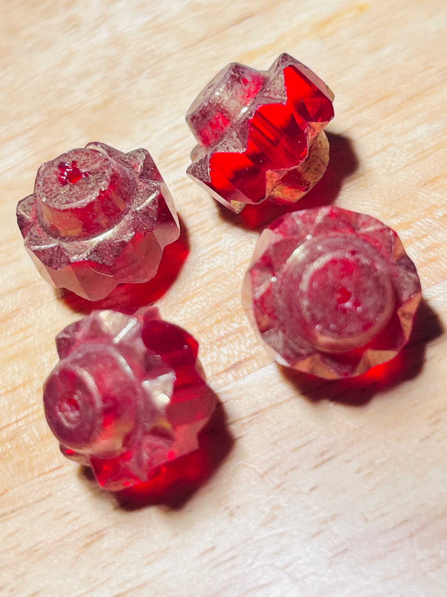 #2605 / Czech Crown Beads / Ruby Red with a Bronze Finish / 13x15mm / 1mm Hole / Lot of 2