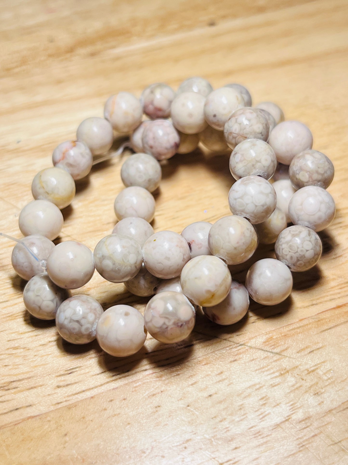 #2480-8 / Natural Maifanite (Maifan Stone) 8mm Round Beads / 1mm Hole / Strand of 46 Beads