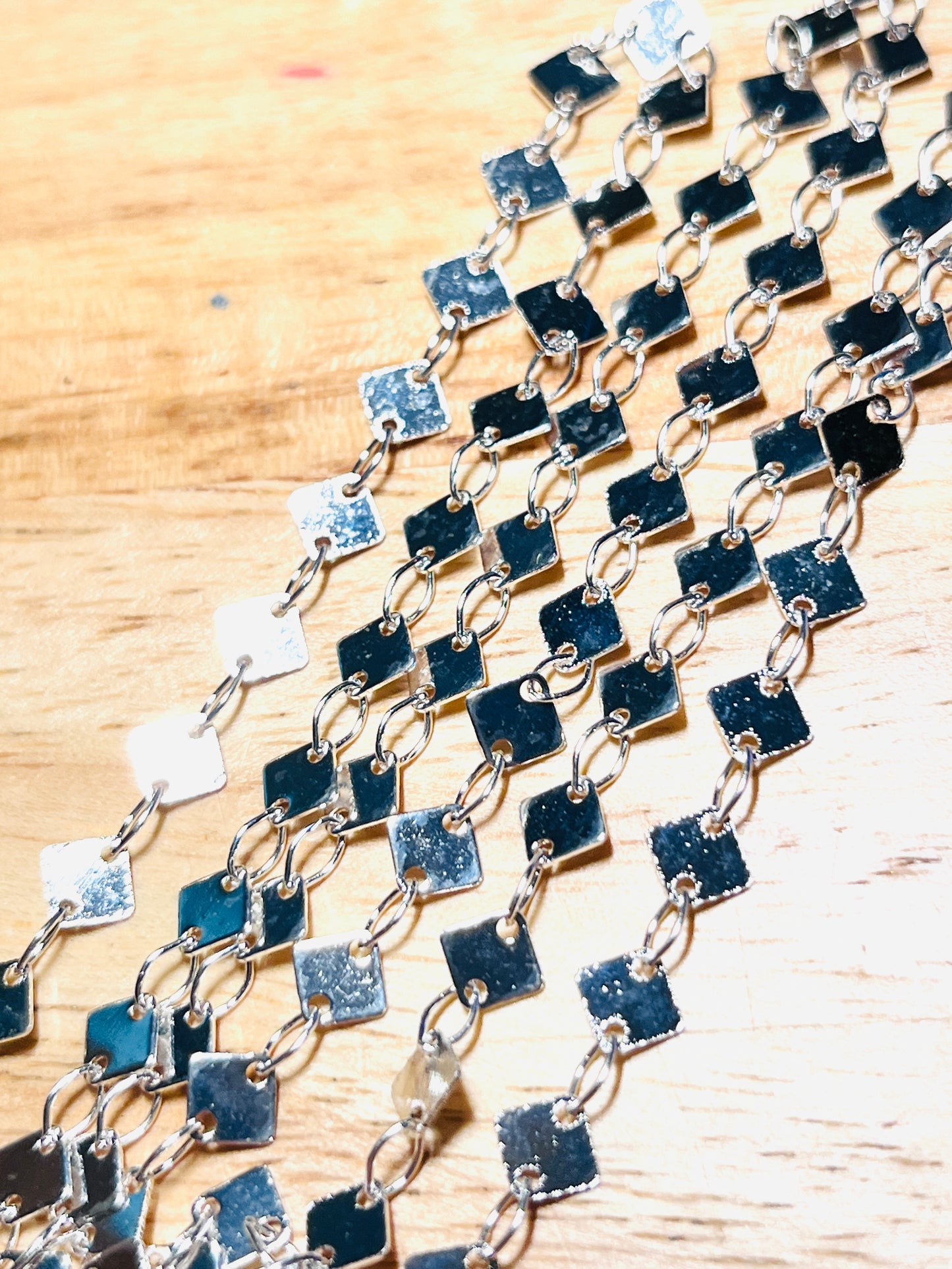 #2597 / Soldered Silvertone Plated Brass Rhombus Link Chains / 3.8x2.5x0.5mm / Sold by the Foot