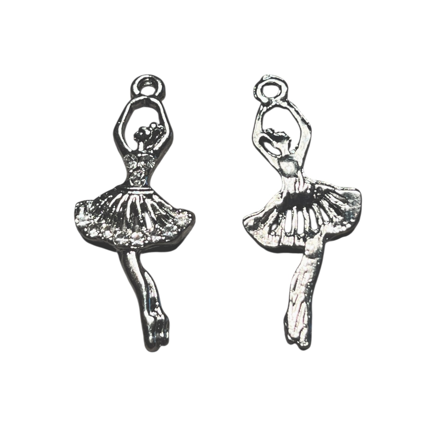 #2813 Bright Silvertone Rhinestone Ballet Dancer / 31.5x13x2mm / 1.5mm Attached Loop / Sold Individually